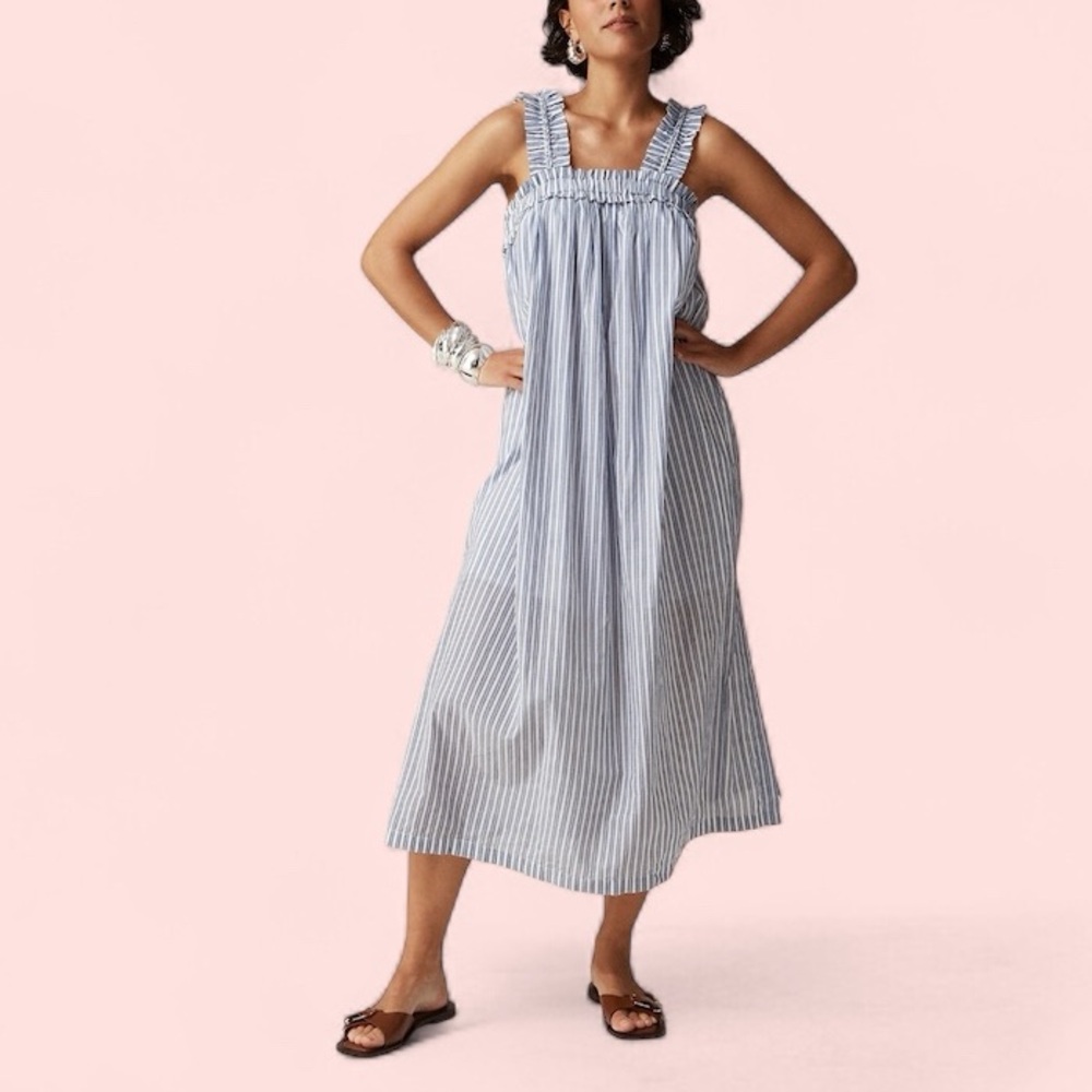 J. CREW Cotton Voile Ruffle-trim Shift Dress in Stripe - Picture 1 of 7